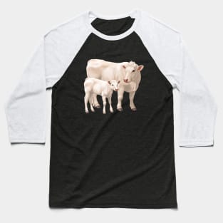 Charolais Cow and Cute Calf Baseball T-Shirt